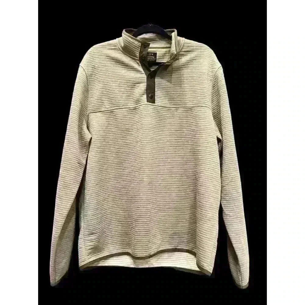 J.Crew Authentic Fleece‎ Size L 1/4 Button Grey Ribbed